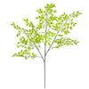 A sprig of bright green artificial bamboo leaves and stem used as a vase filler.
