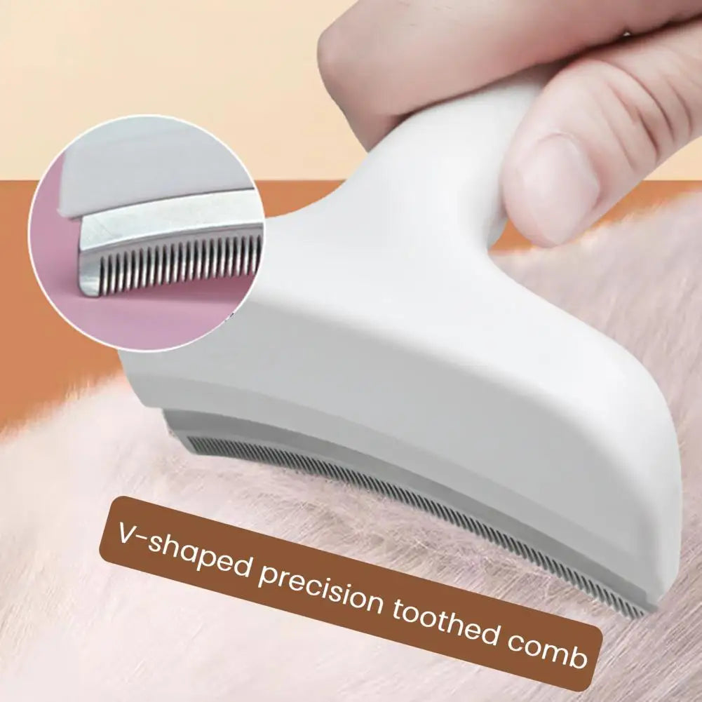 Pet Deshedding Brush with V-Tooth Comb - Gentle Undercoat Rake for Dogs & Cats