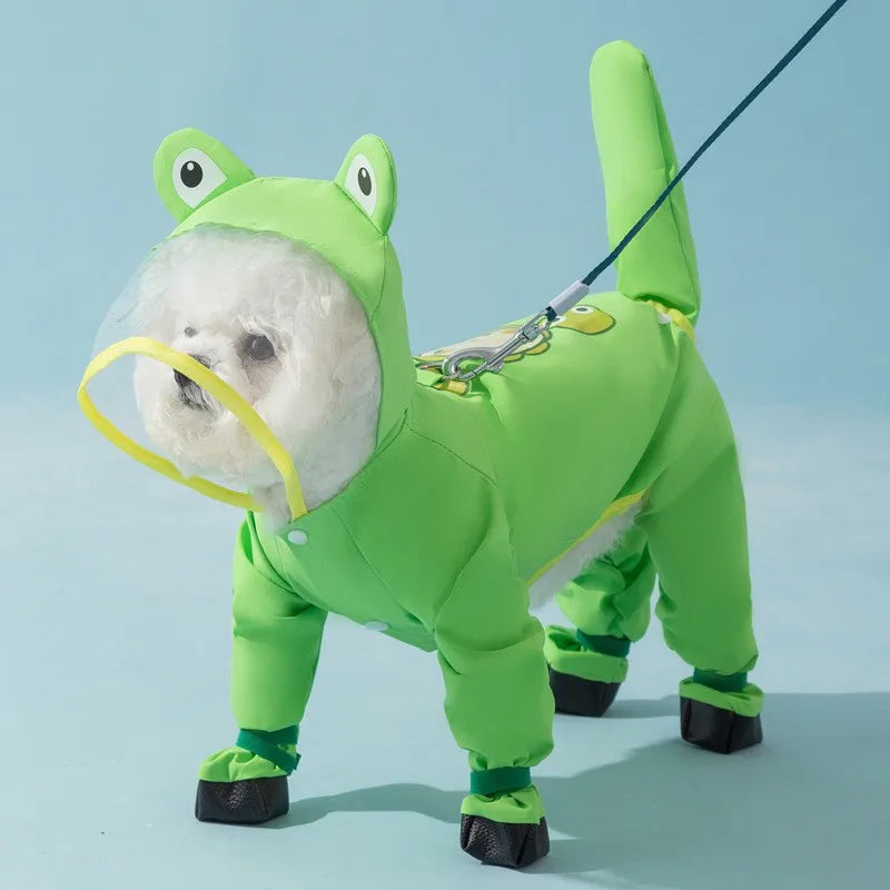 Small Dog Full-Body Raincoat with 4-Leg Coverage