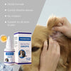 A bottle of YEGBONG Pet Ear Drops is shown next to a dog, illustrating gentle ear cleaning for pets.