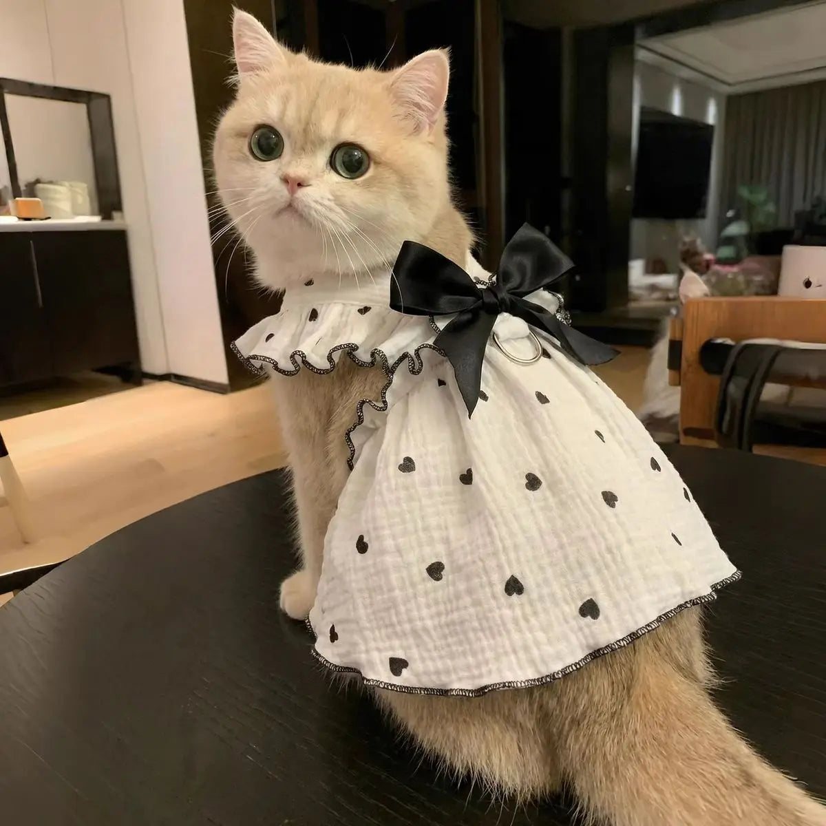 Summer Bow Heart Print Pet Dress for Small Dogs and Cats