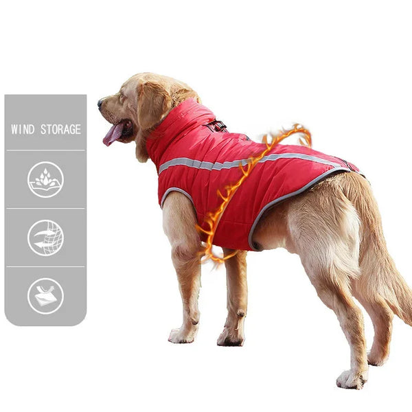Waterproof Large Dog Coat with Padded Fleece Reflective Jacket