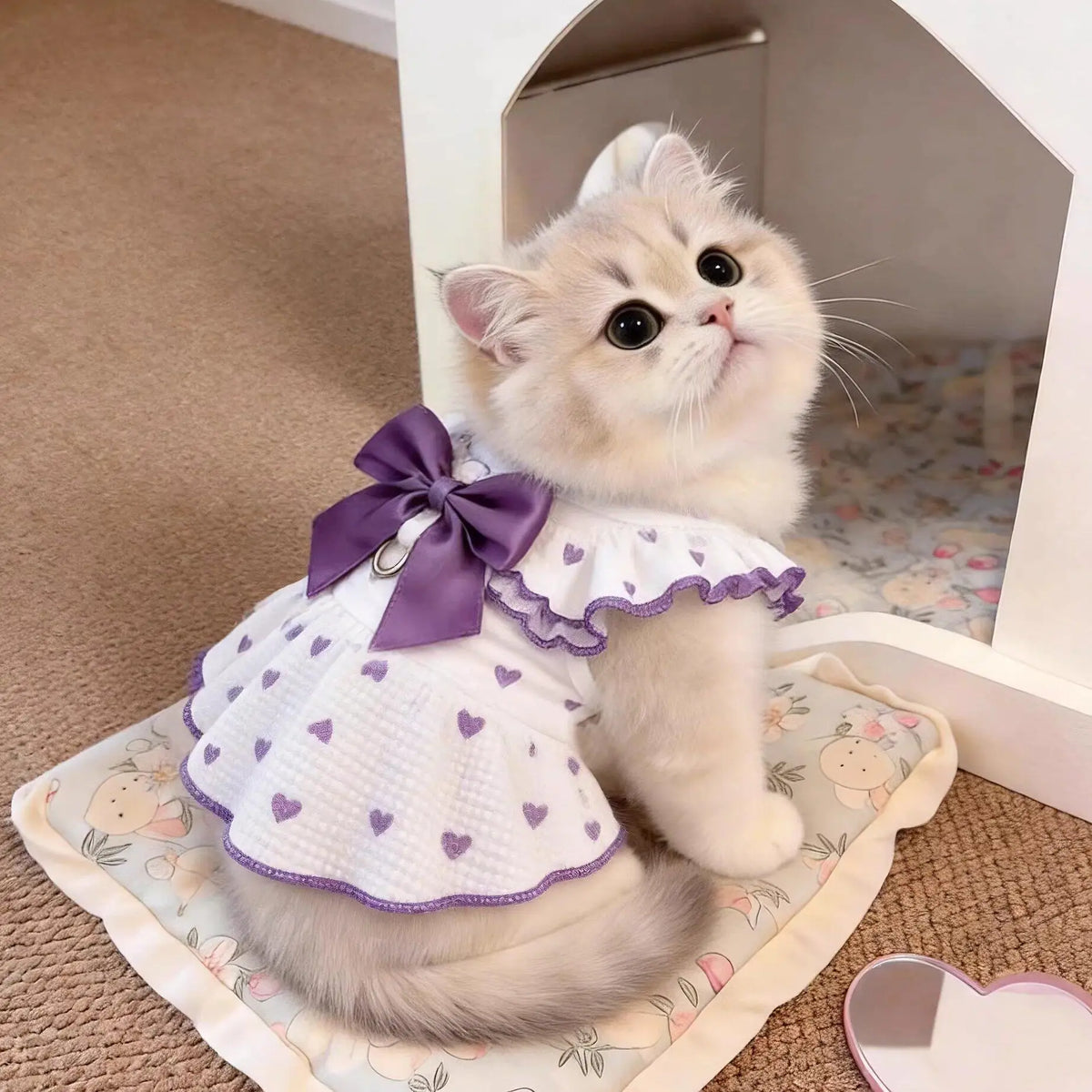 Summer Bow Heart Print Pet Dress for Small Dogs and Cats