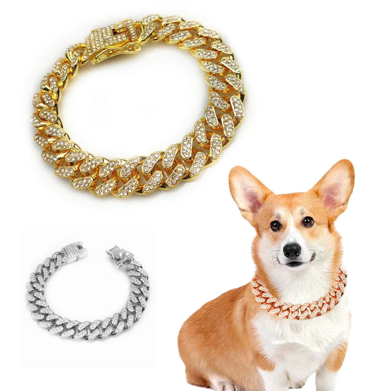 Luxus-Hundehalsband mit Strass und Cubano-Kette