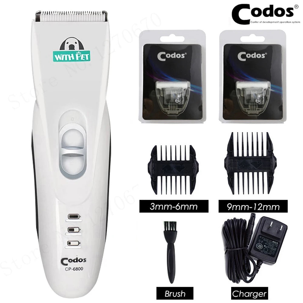 Weiher Codos Haartrimmer mit schwarzen Borsten und separate Ladungskabel.