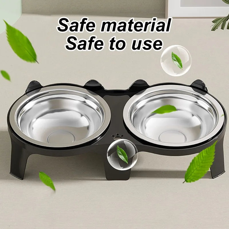 Stainless Steel Anti-Tip Cat & Dog Bowl with Double Compartments