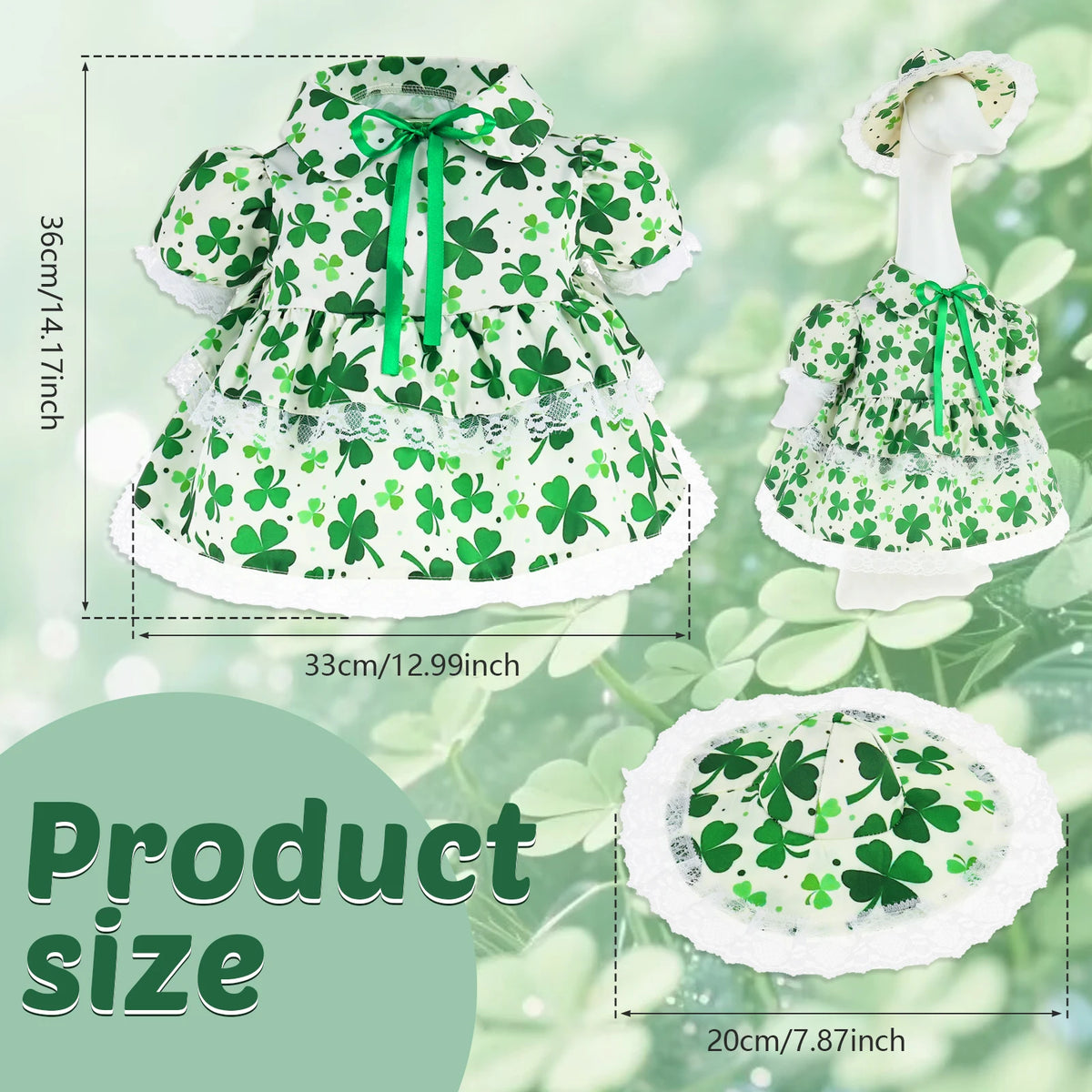 A white and green floral outfit for a porch goose decoration with a bow detail.
