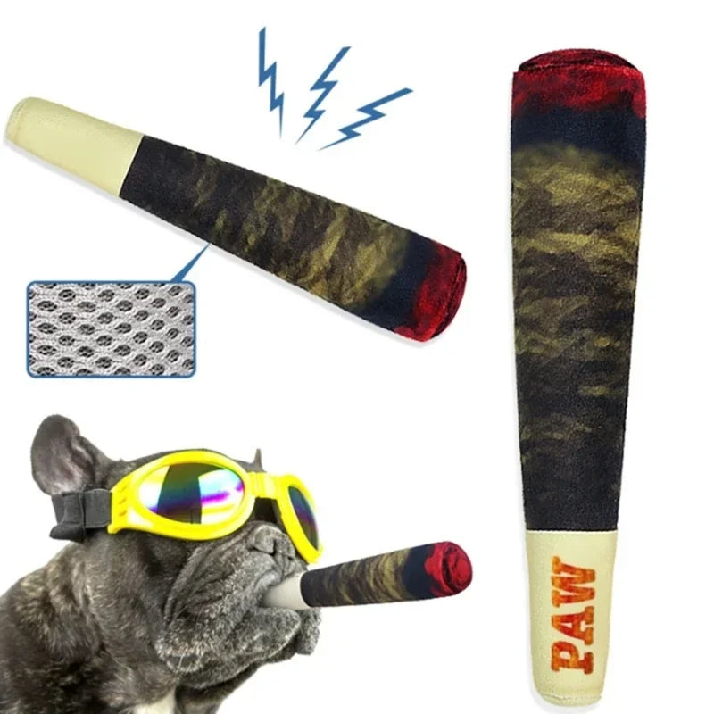 Cigar-Shaped Squeaky Plush Dog Toy for Interactive Play and Teeth Care