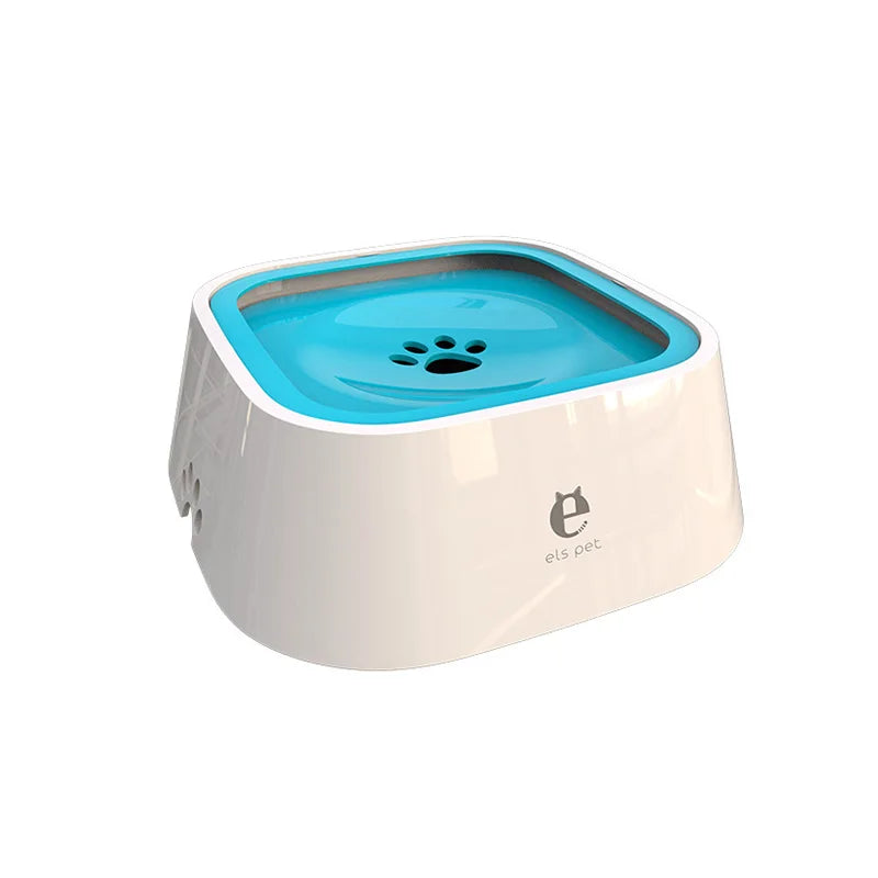 Bol flottant blanc pour animal avec intérieur bleu clair et découpe en forme de patte.
