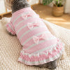 Striped Mesh Dog Outfit with Bow and Ruffles for Small to Medium Breeds