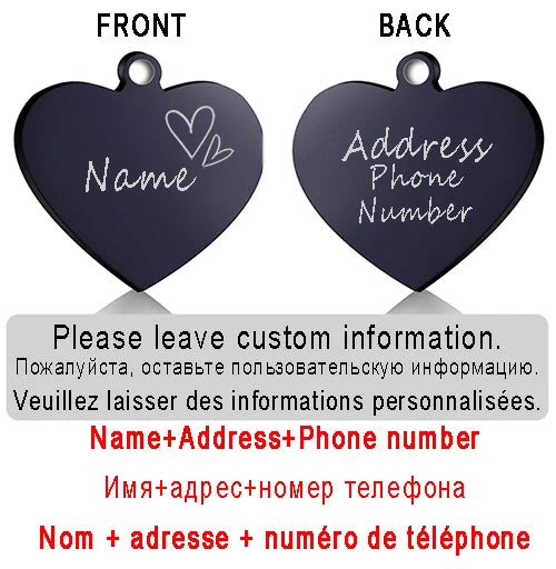 Personalized Pet ID Tag for Collar - Engraved Heart Tag