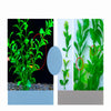 Close-up view of artificial aquarium plants showing various leaf shapes and colors.