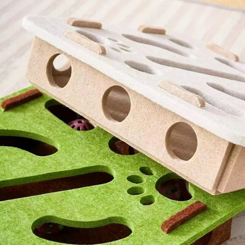 Labyrinthe Puzzle en Feutre Interactif pour Chat avec Clochette