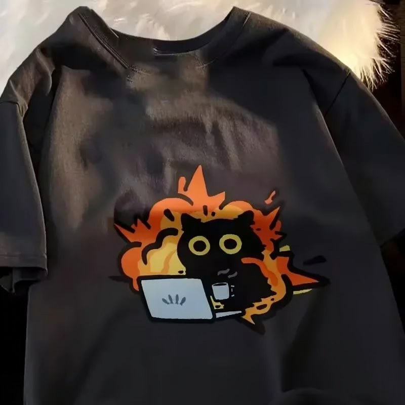 Camiseta de Mujer con Estampa Graciosa de Gato