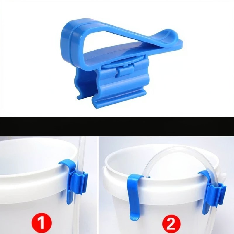 Blue aquarium siphon hose clip tool used to secure or manage aquarium equipment.