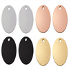 Four personalized stainless steel pet ID tags in silver and rose gold tones.