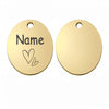 Two round gold stainless steel pet ID tags with the word Name engraved on them