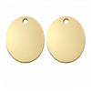 Two round gold-colored stainless steel pet ID tags with loops.