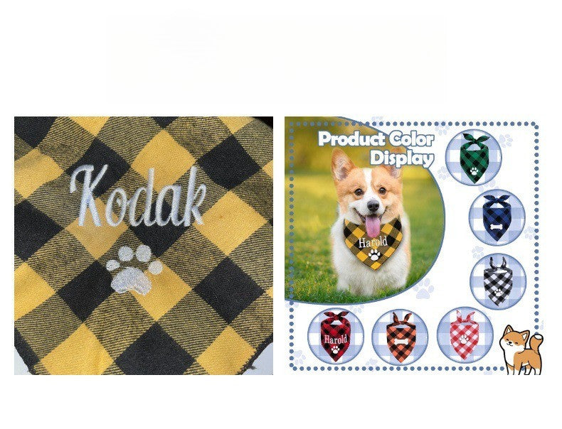 Custom Name Plaid Cotton Dog Bandana