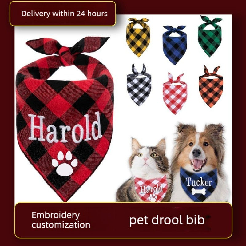 Custom Name Plaid Cotton Dog Bandana