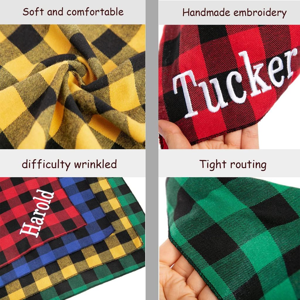 Custom Name Plaid Cotton Dog Bandana